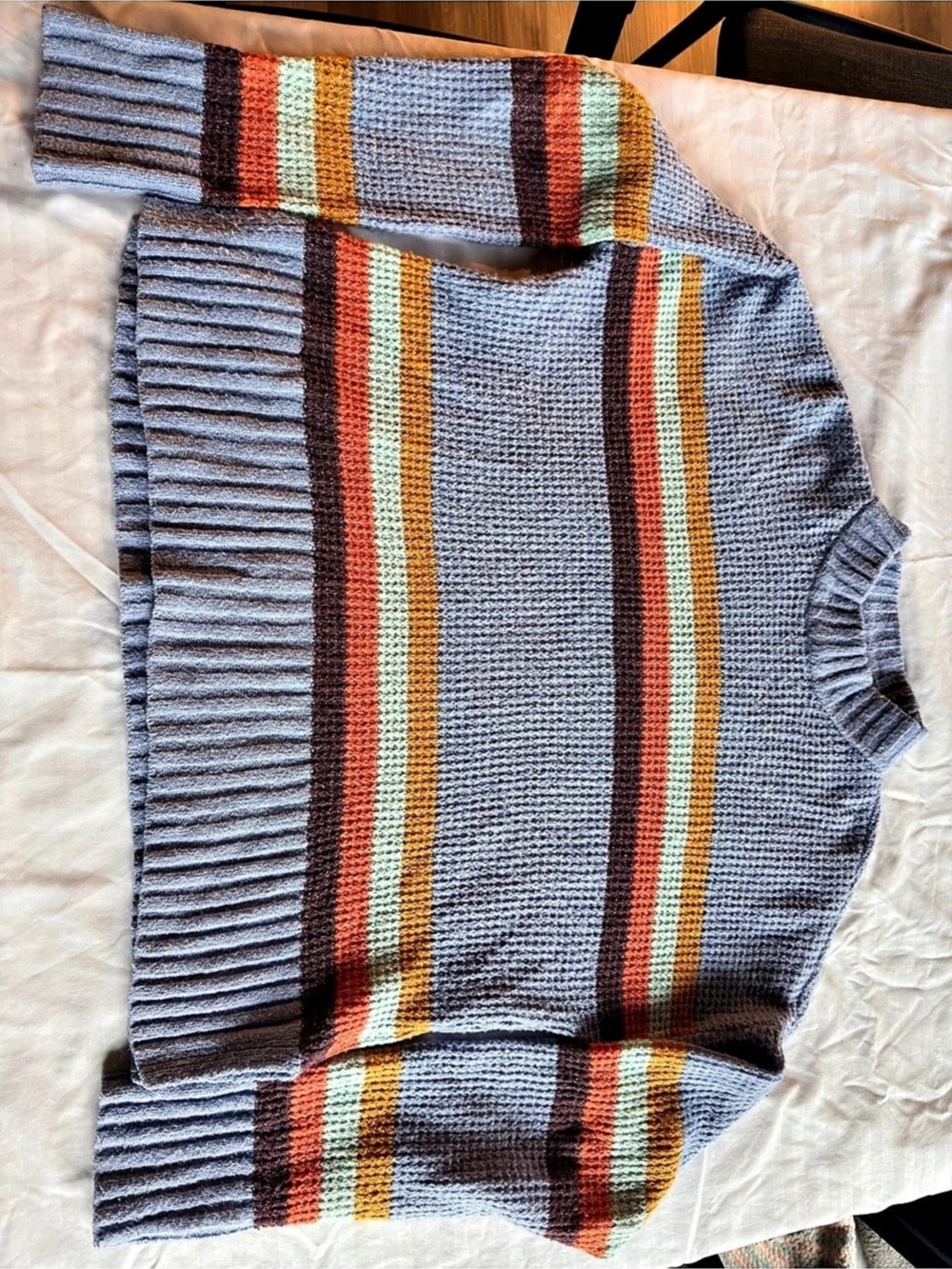 SO Striped Crewneck Sweater in Blue & Orange Large